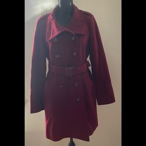 Guess Red Wool Blend Double Breasted Coat Size Large